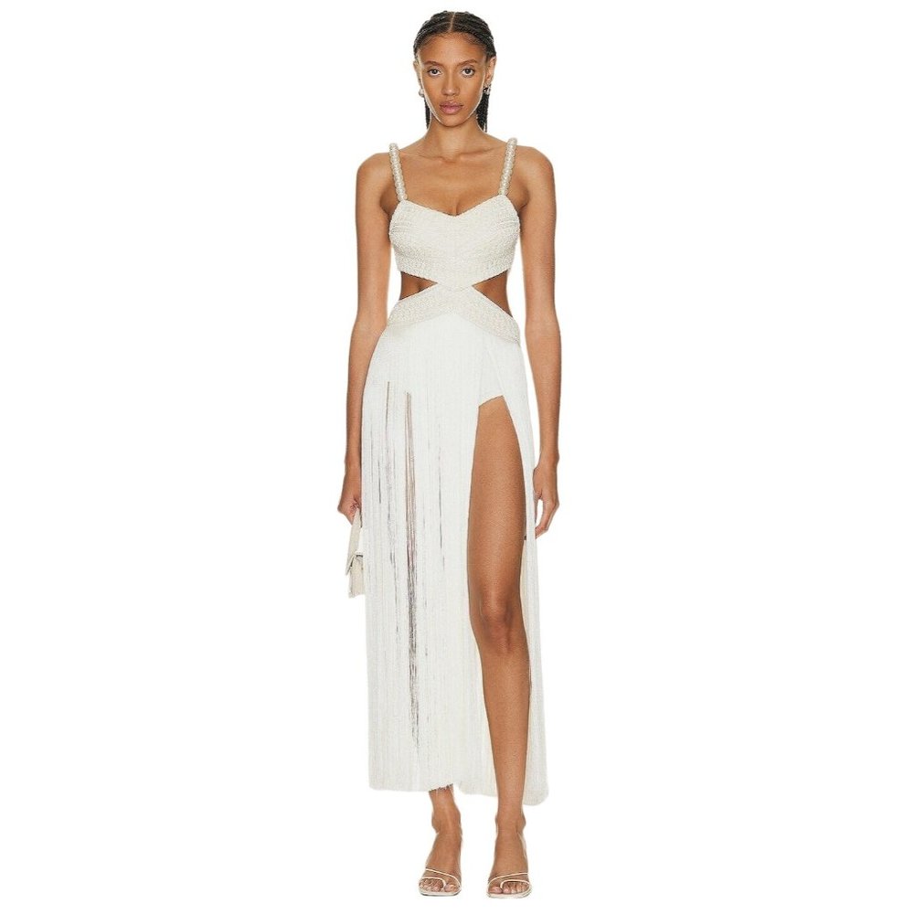 PatBO White Fringe Cutout Maxi Dress